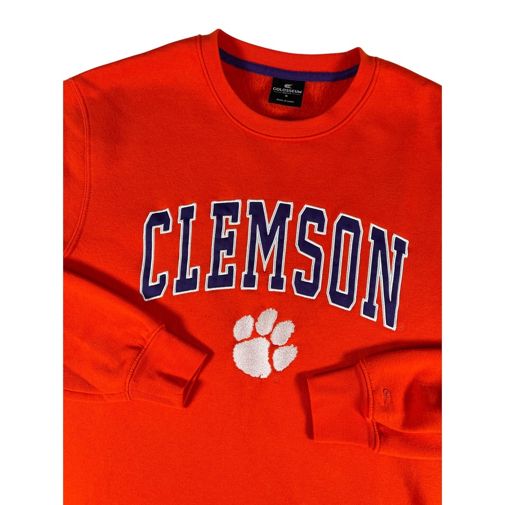 Colosseum Clemson Tigers Mens Small Orange Stitched Spell Out Crew Sweatshirt